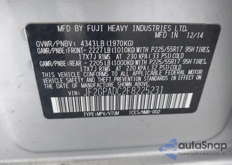 2015 Subaru Xv Crosstrek 2.0I Premium from USA, damaged, VIN JF2GPADC2F8225231